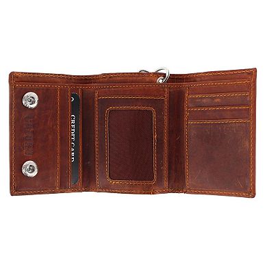 CTM Men's RFID Trifold Leather Biker Wallet with Silver Chain
