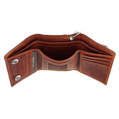CTM Men's RFID Trifold Leather Biker Wallet with Silver Chain