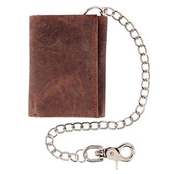 CTM Men's RFID Trifold Leather Biker Wallet with Silver Chain