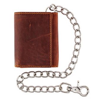 CTM Men's RFID Trifold Leather Biker Wallet with Silver Chain