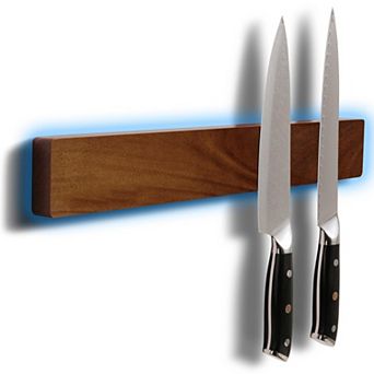 16" Dark Acacia Wood Magnetic Knife Strip, No-Drill Adhesive Wall Mount Knife Holder for Kitchen