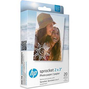 HP Sprocket 2x3 Premium Zink Photo Paper White 20 Pack, Peel & Stick, Instant Prints