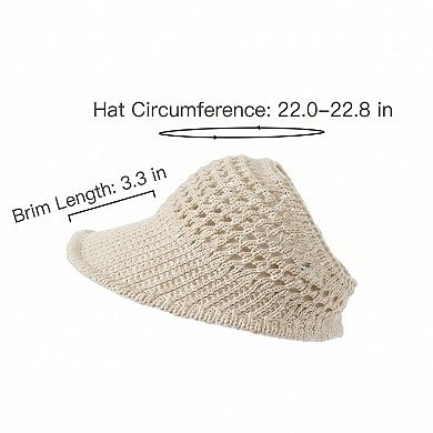 Womens Crochet Bucket Hat Summer Knit Sun Hat Breathable Lightweight Beach Cap