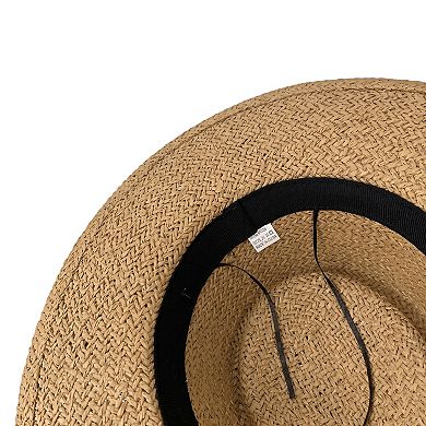 Womens Straw Boater Hat Flat Top Wide Brim Summer Beach Sun Hat Lightweight