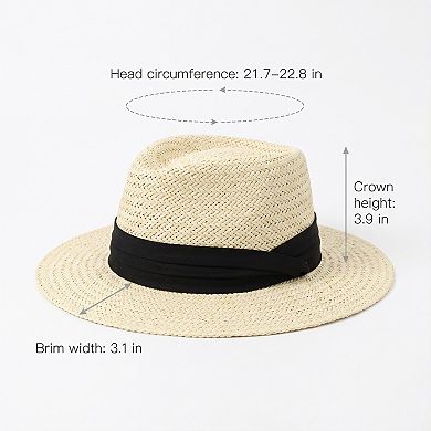 Womens Straw Boater Hat Flat Top Wide Brim Summer Beach Sun Hat Lightweight