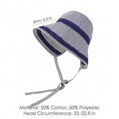 Womens Striped Bucket Sun Hat Wide Brim Adjustable Chin Strap Packable Beach Hat