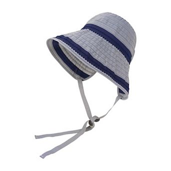 Womens Striped Bucket Sun Hat Wide Brim Adjustable Chin Strap Packable Beach Hat