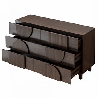 6 Drawer Dresser for Bedroom, with Solid Wood Legs, 60" Accent Console, for Bedroom Living Room
