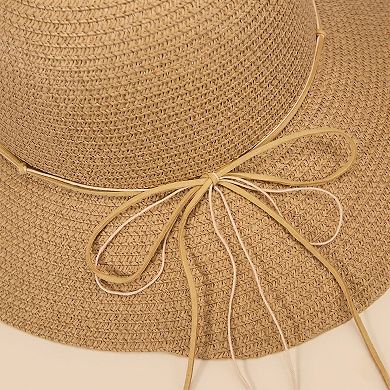 Womens Straw Sun Hat Wide Brim Beaded Trim Summer Beach Vacation Hat Lightweight