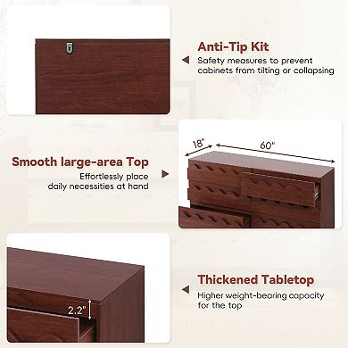 6 Drawer Dresser with Wave Front Design, Anti-Tip Clothes Storage Organizer, for Bedroom,Living Room