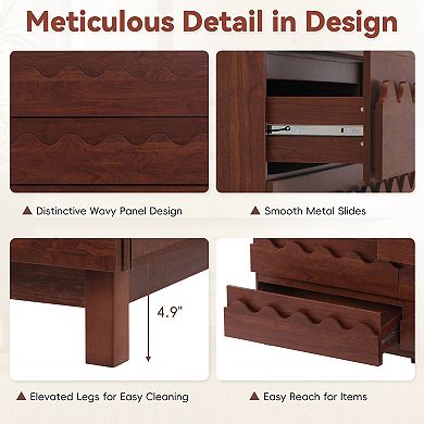 6 Drawer Dresser with Wave Front Design, Anti-Tip Clothes Storage Organizer, for Bedroom,Living Room