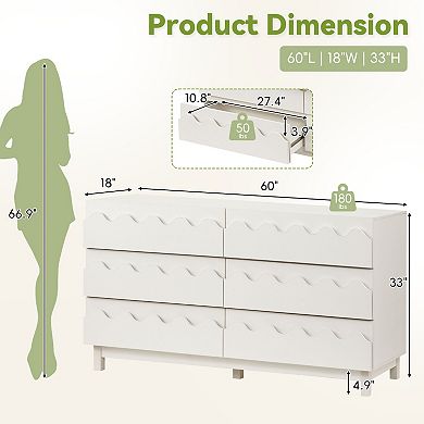 6 Drawer Dresser with Wave Front Design, Anti-Tip Clothes Storage Organizer, for Bedroom,Living Room