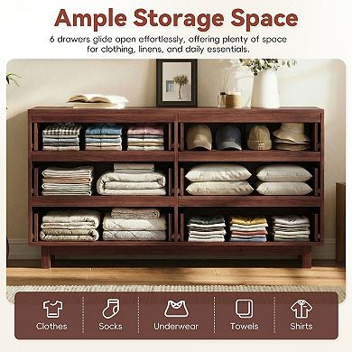 6 Drawer Dresser with Wave Front Design, Anti-Tip Clothes Storage Organizer, for Bedroom,Living Room