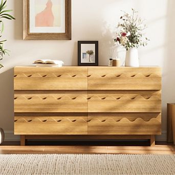 6 Drawer Dresser with Wave Front Design, Anti-Tip Clothes Storage Organizer, for Bedroom,Living Room