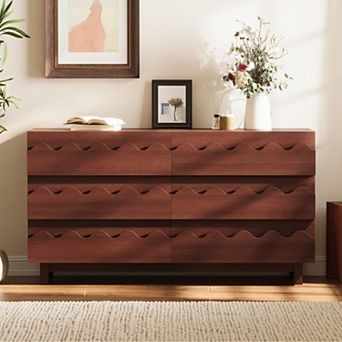 6 Drawer Dresser with Wave Front Design, Anti-Tip Clothes Storage Organizer, for Bedroom,Living Room