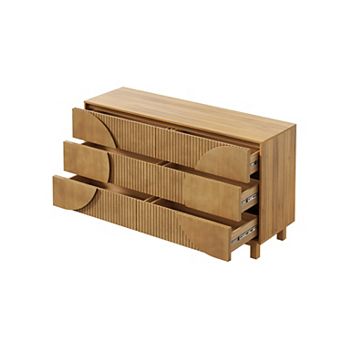 Modern 6 Drawer Fluted Dresser, with Storage, TV Stand with Solid Wood Legs, Bedroom, Living Room