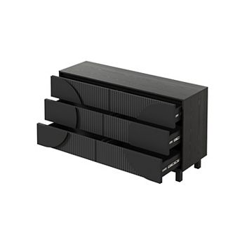 Modern 6 Drawer Fluted Dresser, with Storage, TV Stand with Solid Wood Legs, Bedroom, Living Room