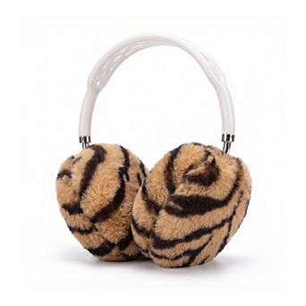 Tiger Print Plush Headphone Case for AirPods Max, Cute Furry Protective Cover with Soft Lining