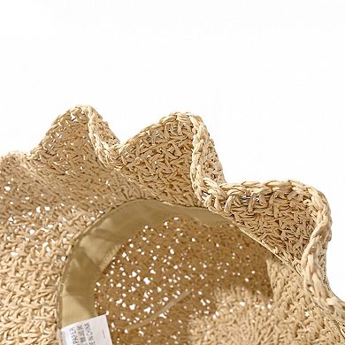 Womens Straw Sun Hat Wide Brim Bowknot Summer Beach Bucket Hat Lightweight