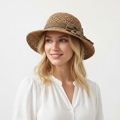 Womens Straw Sun Hat Wide Brim Bowknot Summer Beach Bucket Hat Lightweight
