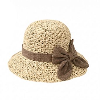 Womens Straw Sun Hat Wide Brim Bowknot Summer Beach Bucket Hat Lightweight