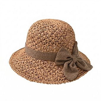 Womens Straw Sun Hat Wide Brim Bowknot Summer Beach Bucket Hat Lightweight