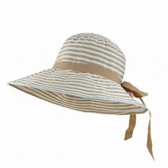 Womens Striped Sun Hat Wide Brim Summer Beach Hat Bow Tie Lightweight Packable