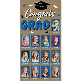 Blue Grad Kraft Photo Banner, Brown Paper K-12 Timeline Display 4x6 Pictures, Graduation - 1 ct