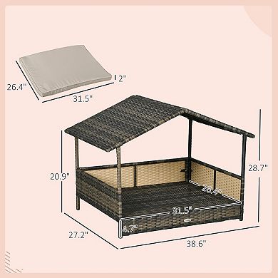 PawHut Wicker Dog House with Removable Cushion Lounge