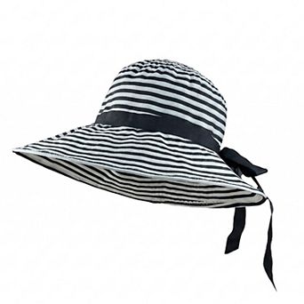 Womens Striped Sun Hat Wide Brim Summer Beach Hat Bow Tie Lightweight Packable