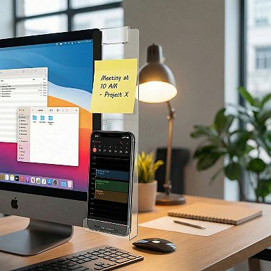 2 Pack Monitor Side Organizer with Memo Board Phone Holder Clear Acrylic Desk Clip Storage