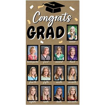 Black and Gold Grad Kraft Photo Banner, Paper K-12 Timeline Display 4x6 Pictures, Graduation - 1 ct