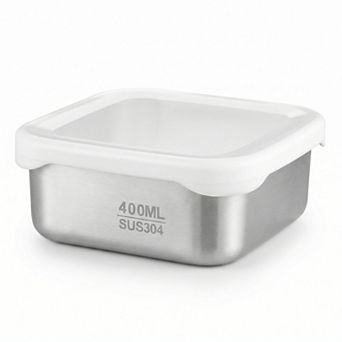 2 Pack Stainless Steel Food Storage Container 400ml Airtight Lid Compact Meal Prep Box