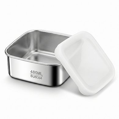 2 Pack Stainless Steel Food Storage Container 400ml Airtight Lid Compact Meal Prep Box