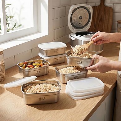 2 Pack Stainless Steel Food Storage Container 400ml Airtight Lid Compact Meal Prep Box