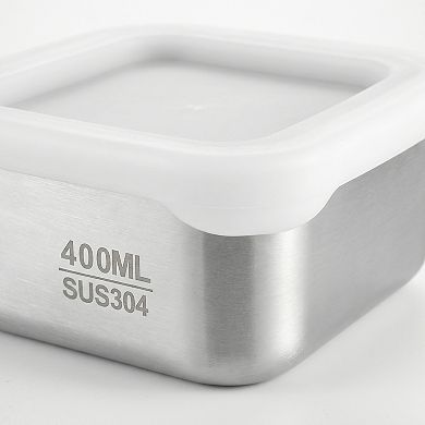 2 Pack Stainless Steel Food Storage Container 400ml Airtight Lid Compact Meal Prep Box