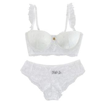 Daisy Fuentes Women's 2 pc White Ruffle Lace Bra and Panty Set