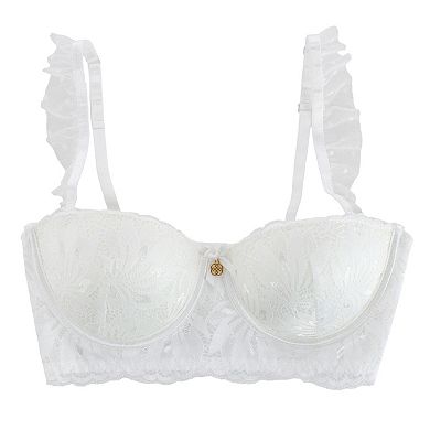Daisy Fuentes Women's 2 Piece White Ruffle Lace Bra and Panty Set