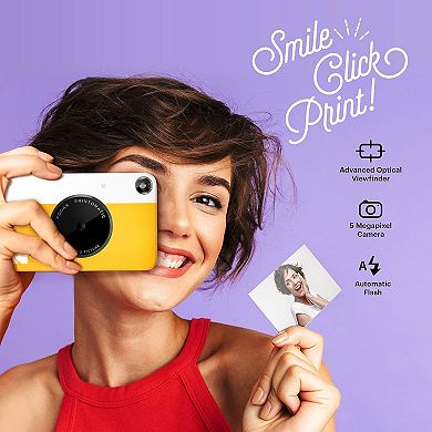 Kodak Printomatic Instant Print Camera Bundle with Blue Case & 20-Pack Zink Paper - Yellow.