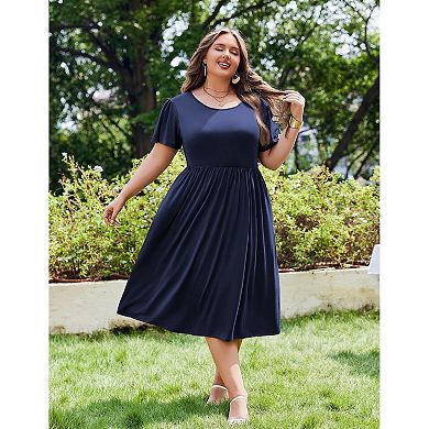 Zeagoo Plus Size Summer A-Line Midi Dress Casual Flowy Beach Sundress with Pockets