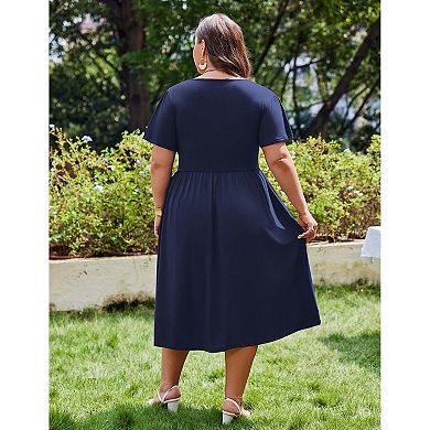 Zeagoo Plus Size Summer A-Line Midi Dress Casual Flowy Beach Sundress with Pockets