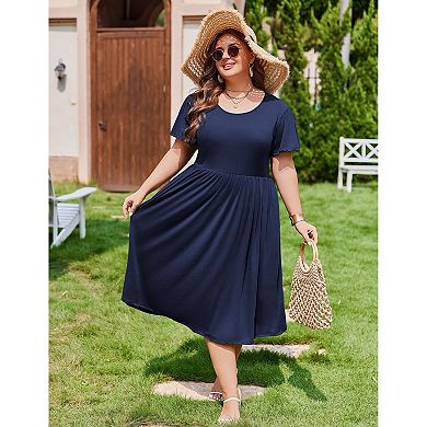 Zeagoo Plus Size Summer A-Line Midi Dress Casual Flowy Beach Sundress with Pockets