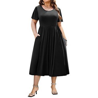 Zeagoo Plus Size Summer A-Line Midi Dress Casual Flowy Beach Sundress with Pockets