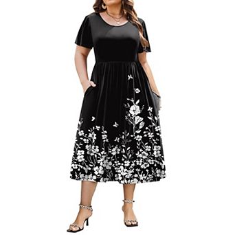 Zeagoo Plus Size Summer A-Line Midi Dress Casual Flowy Beach Sundress with Pockets
