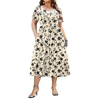 Zeagoo Plus Size Summer A-Line Midi Dress Casual Flowy Beach Sundress with Pockets