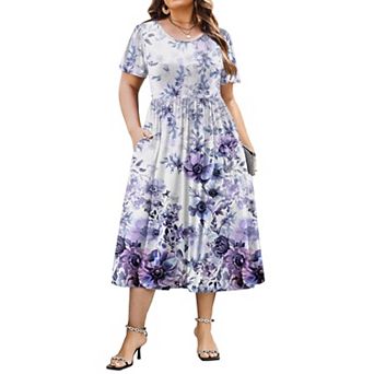 Zeagoo Plus Size Summer A-Line Midi Dress Casual Flowy Beach Sundress with Pockets