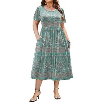 Zeagoo Plus Size Summer A-Line Midi Dress Casual Flowy Beach Sundress with Pockets