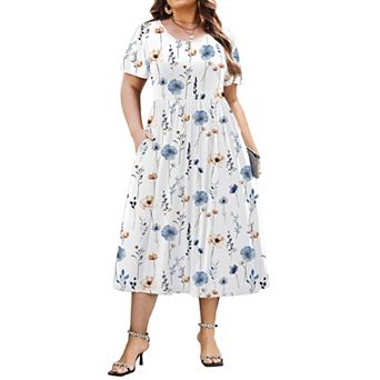 Zeagoo Plus Size Summer A-Line Midi Dress Casual Flowy Beach Sundress with Pockets