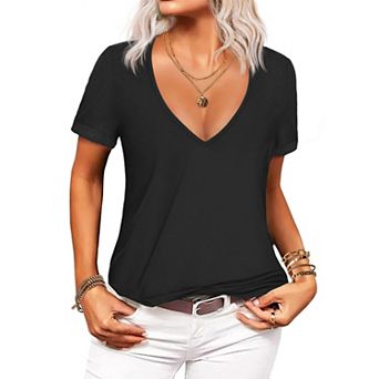 Zeagoo 2 Pack Sets Women' Deep V T-Shirt Summer Short Sleeve Loose Casual Tee Shirts
