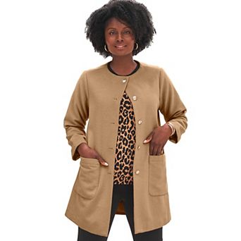 Jessica London Women's Plus Size Collarless Button Front Coat